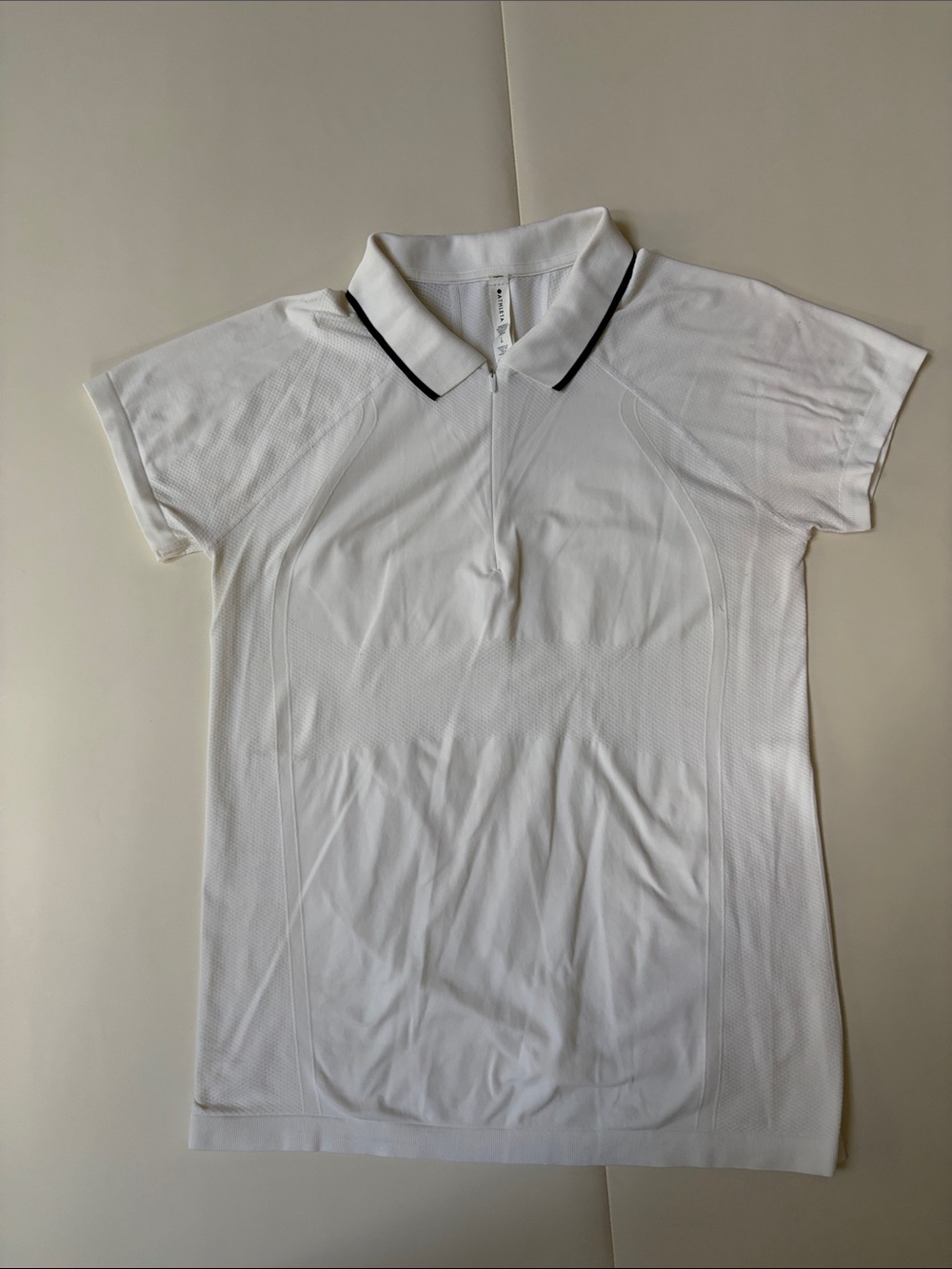 Athleta White Polo with Black Collar Accent